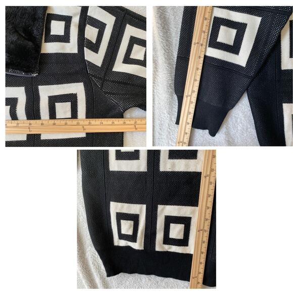 Y2K Silversilk Geometric Zip Up Cardigan Sweater Men 4XL Black White Faux Fur - Picture 8 of 8